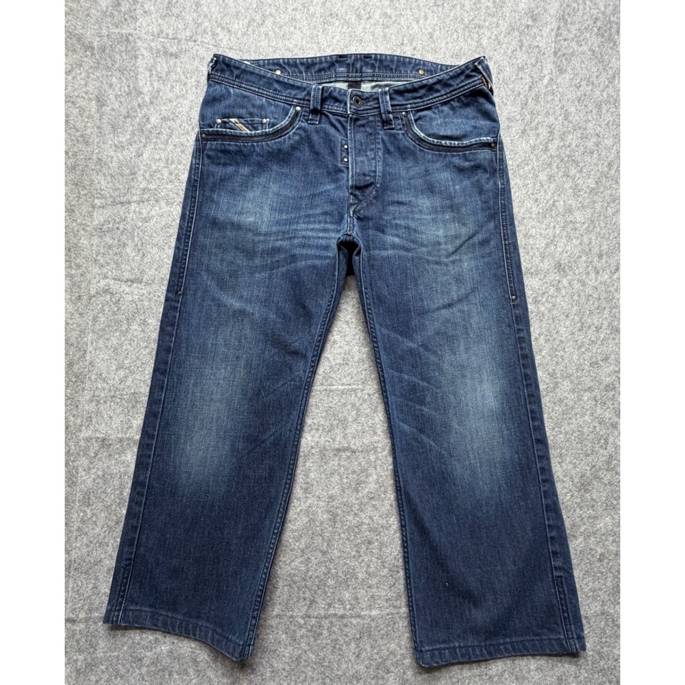 Vintage Diesel Busky Jeans Blue Y2K Cropped Wide Straight Leg 23" Inseam Skater